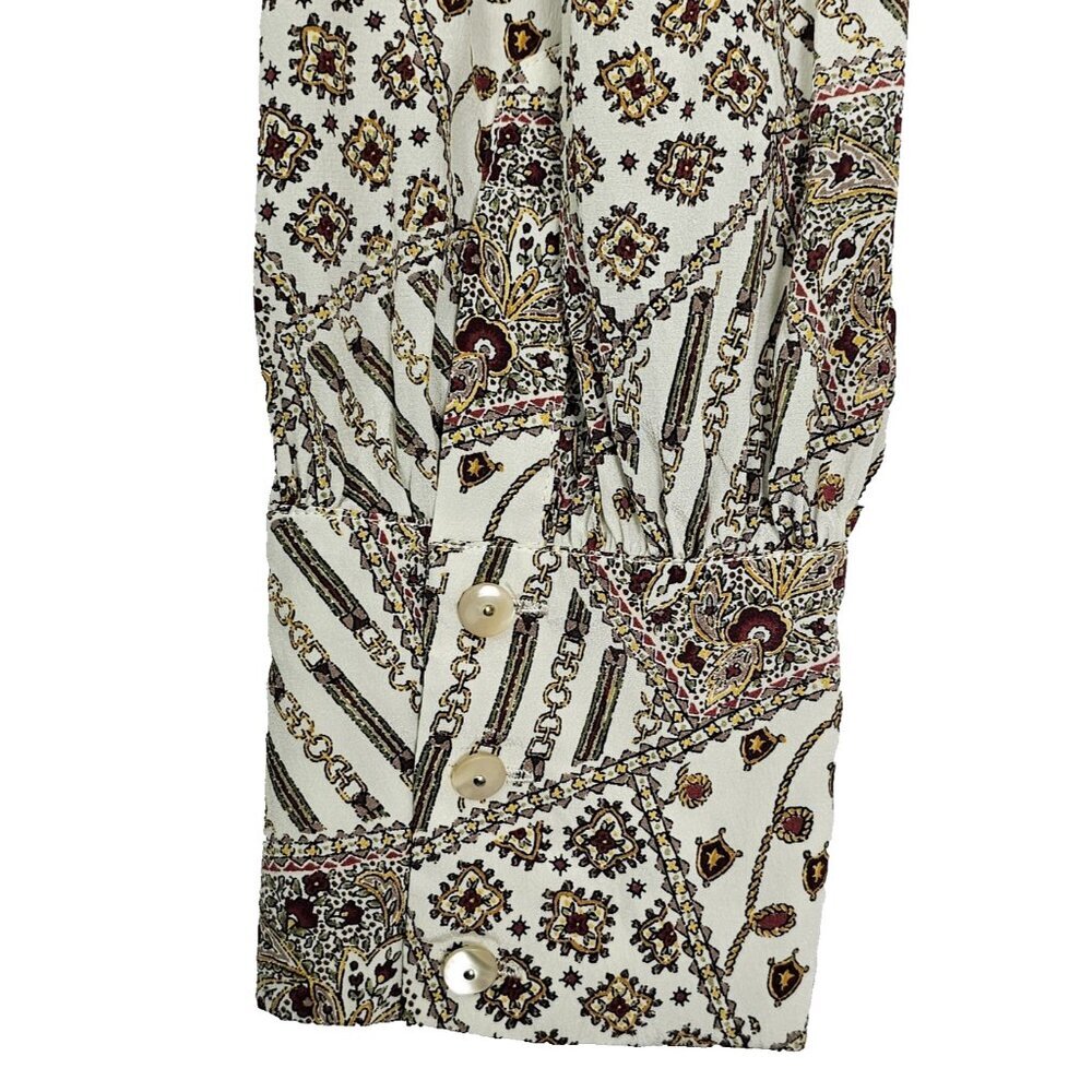Veronica Beard Sz 10 Ivory Multi Color Silk Blouse Printed Long Sleeve Button Up - Picture 6 of 7